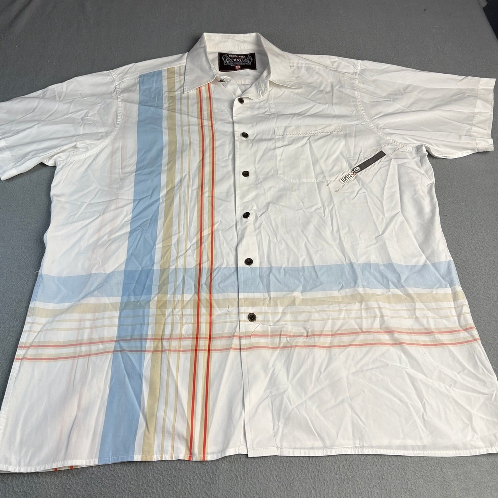 Ecko Unltd Mens XXL White Striped Short Sleeve Button Up Shirt Y2K Streetwear